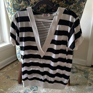 VINTAGE Simple Addition black and white stripe t shirt - poly-cotton blend